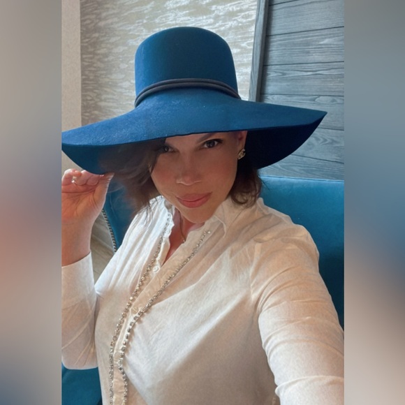 Hermes blue extra wide brim rope hat 100% rabbit hair felt 58CM - Picture 10 of 17